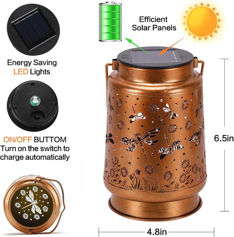 BODEVEDOB Solar Lanterns Outdoor Waterproof Dragonfly Garden Decor Gifts for Women Mom Grandma Hanging Solar Lights Metal Solar Decoration Outside for Yard,Patio,Backyard,Porch - Image 4